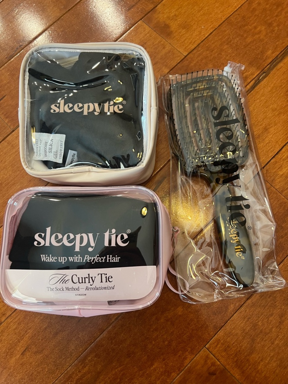 NEW 3 pc set sleepy tie Curly Tie and headband cloudpuff w/tortise Paddle Brush